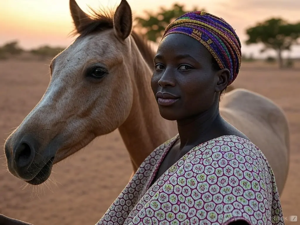 Traditional The Gambia woman with a horse