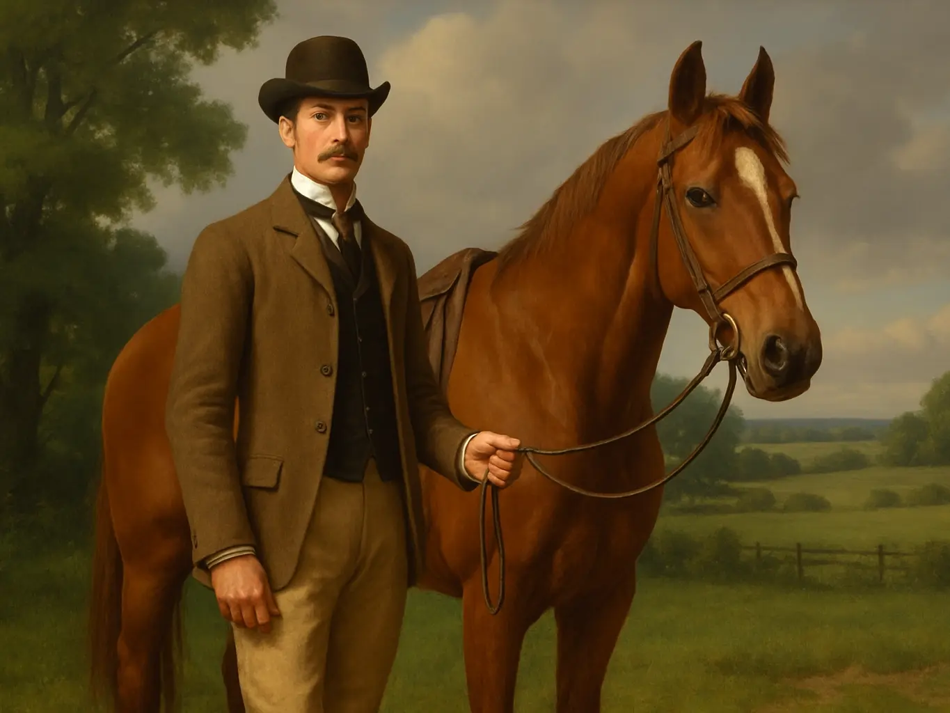 A man standing with a chestnut horse