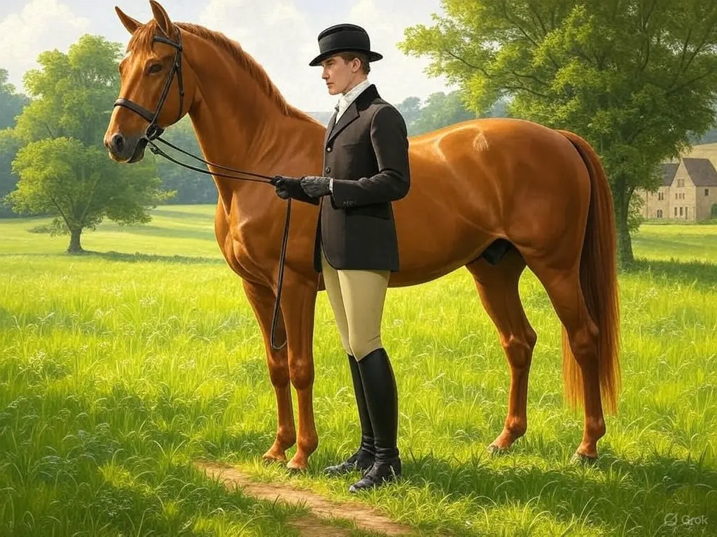 A man standing with a chestnut horse