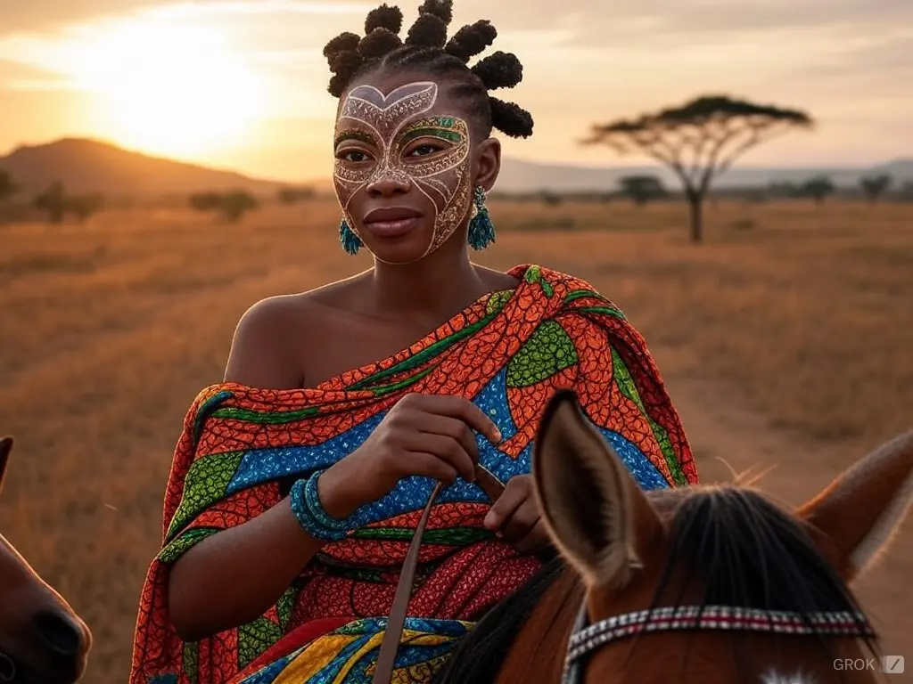 Traditional Togo woman with a horse