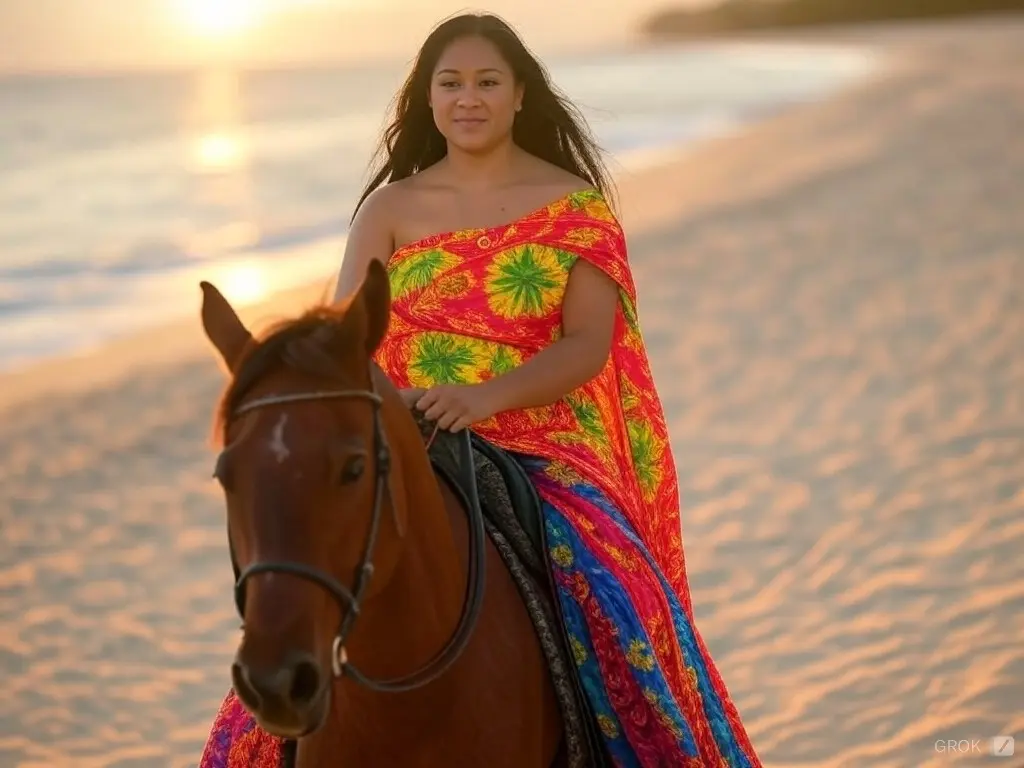 Traditional Tongan woman with a horse