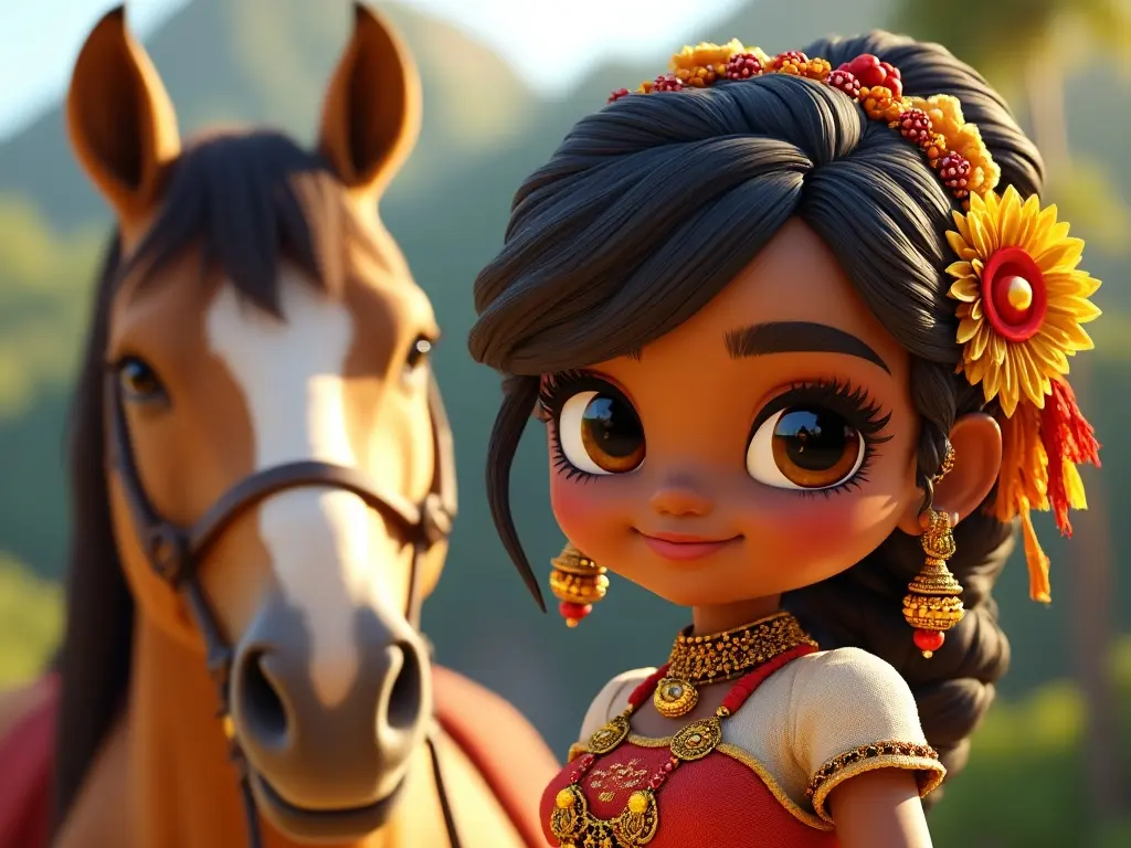 3D character of a girl with a horse