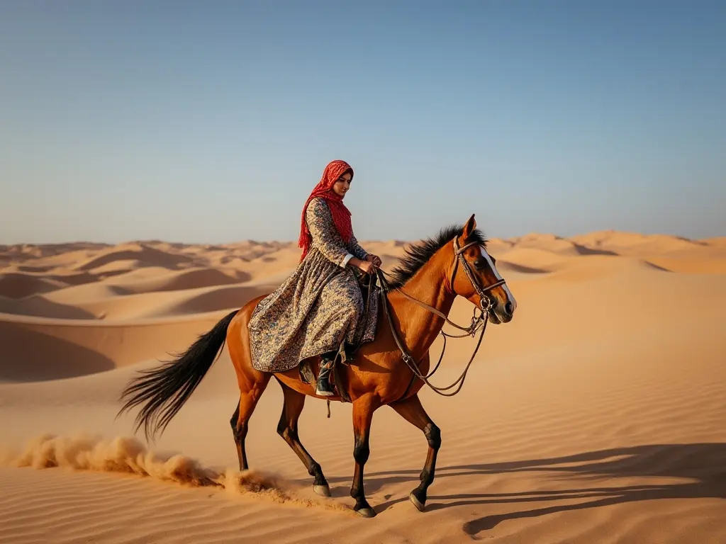 Traditional Tunisian woman with a horse