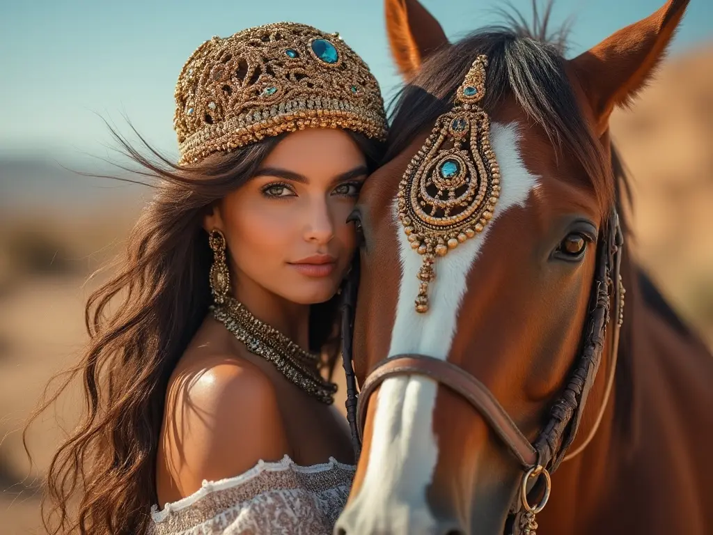 Traditional Tunisian woman with a horse