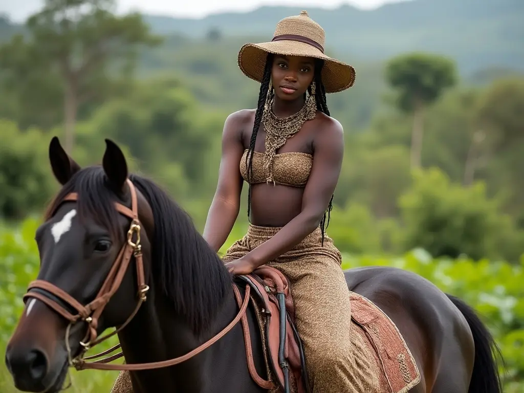 Traditional Ugandan woman with a horse