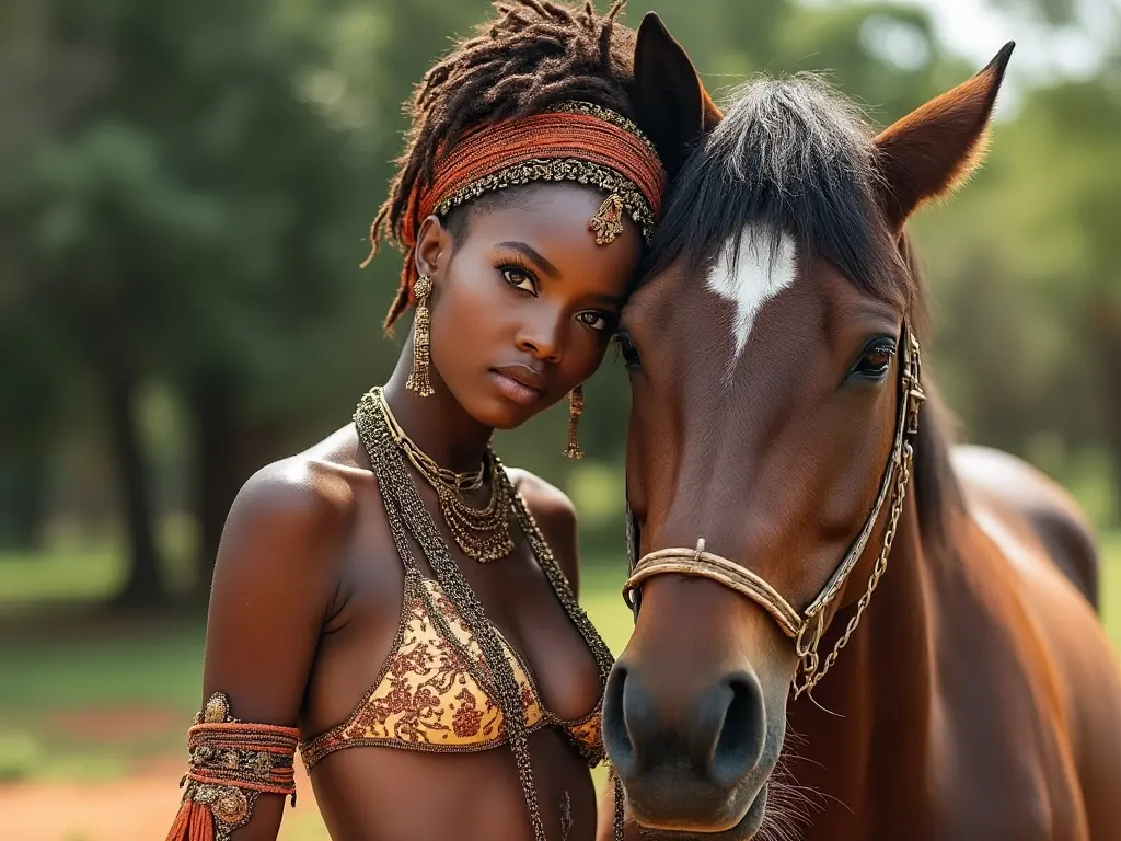 Traditional Ugandan woman with a horse