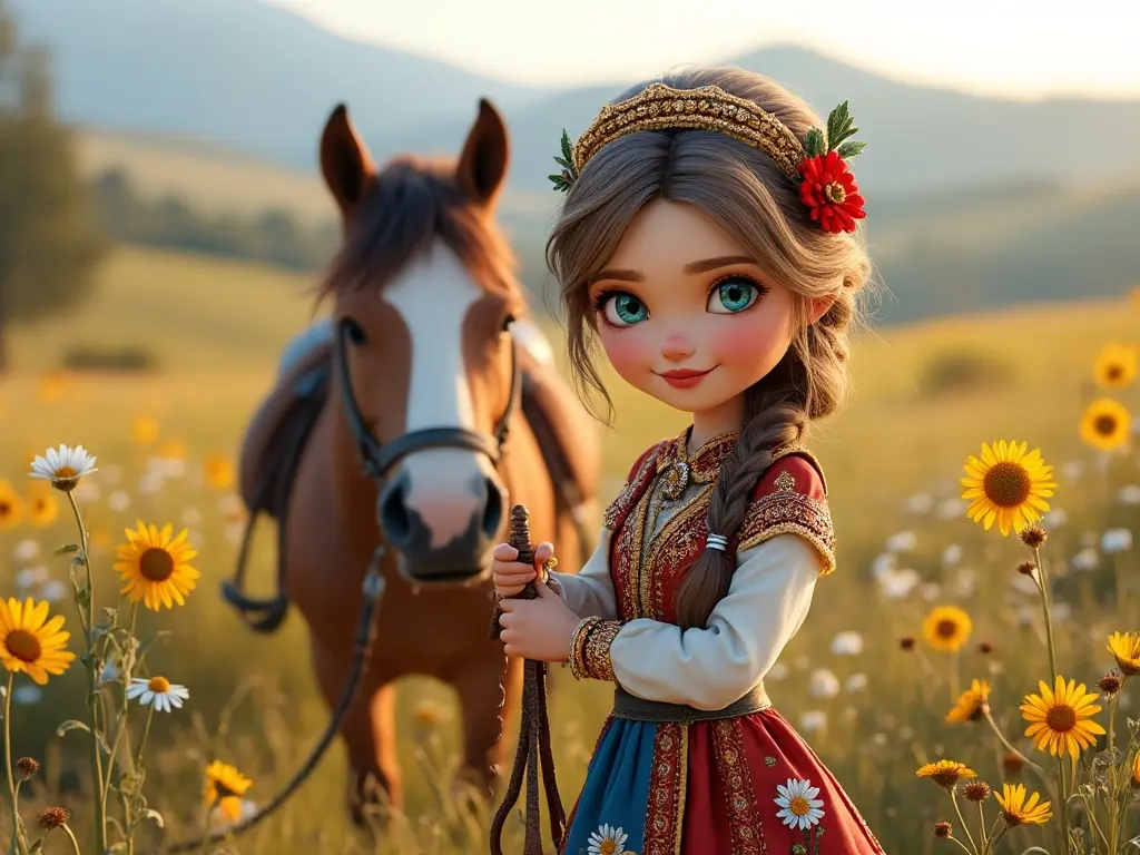 3D character of a girl with a horse