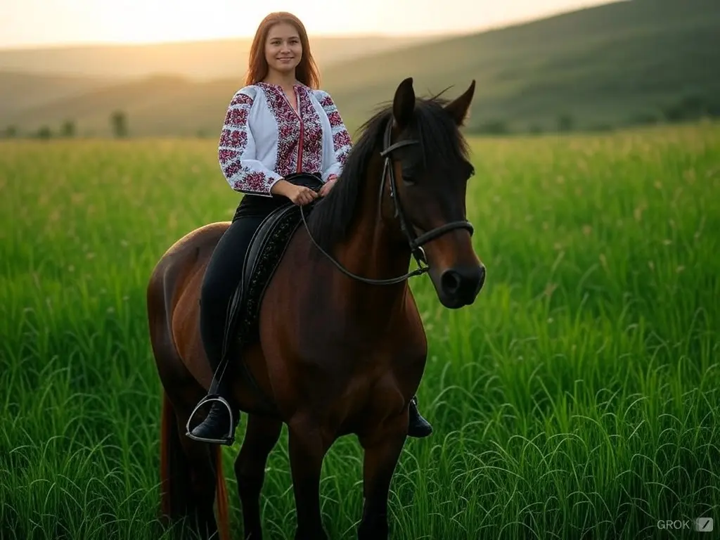 Traditional Ukrainian woman with a horse