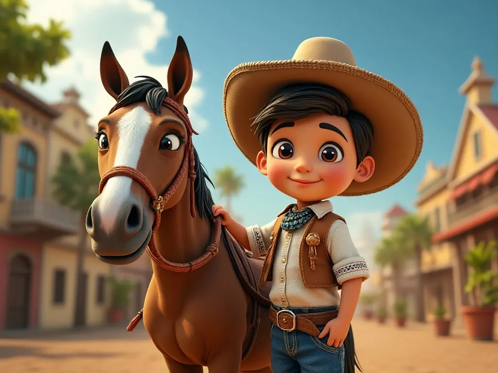 3D character of a boy with a horse