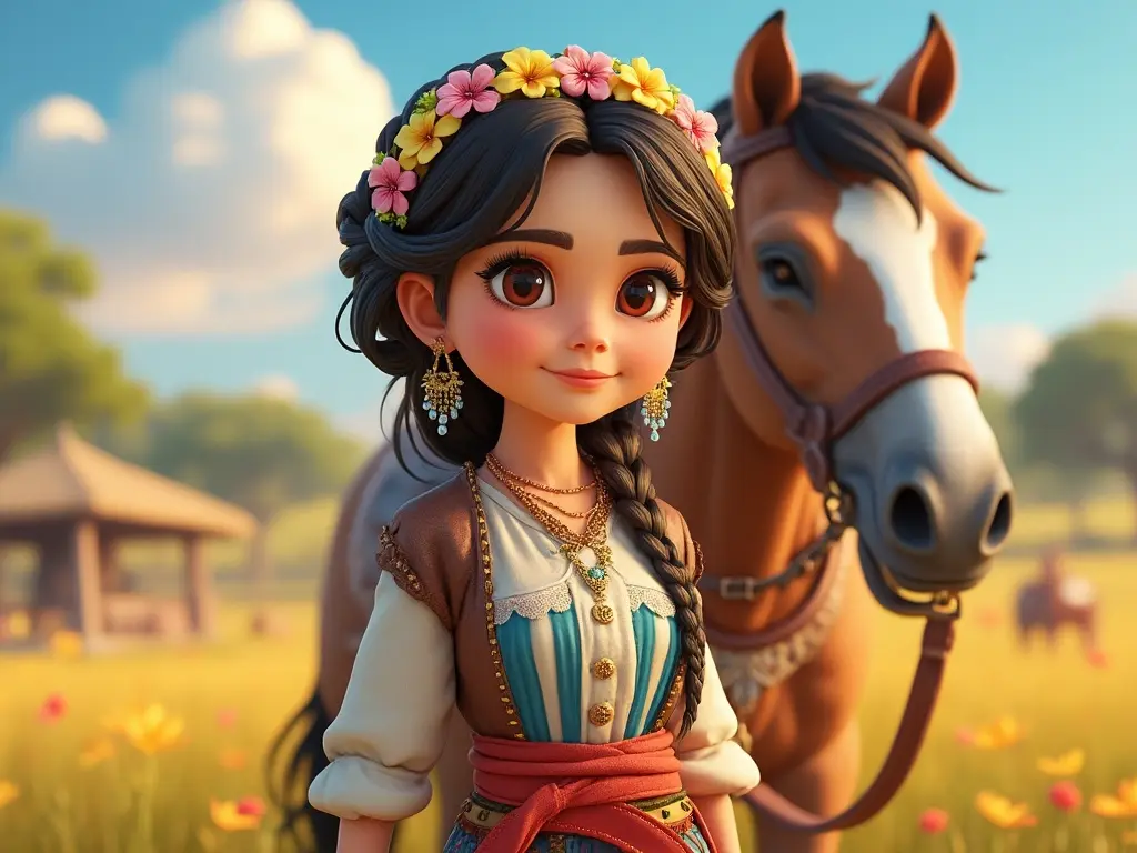 3D character of a girl with a horse