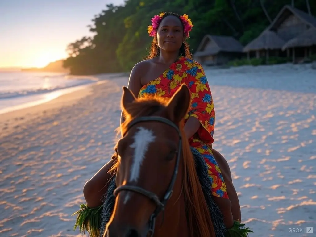 Traditional Vanuatu woman with a horse