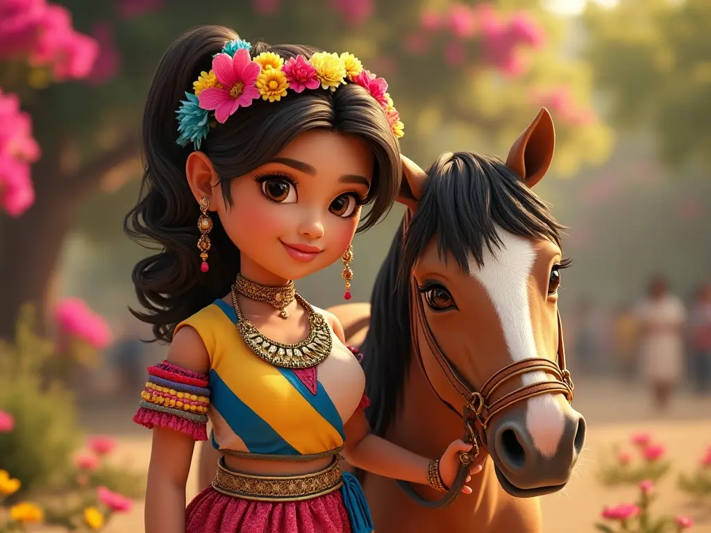 3D character of a girl with a horse