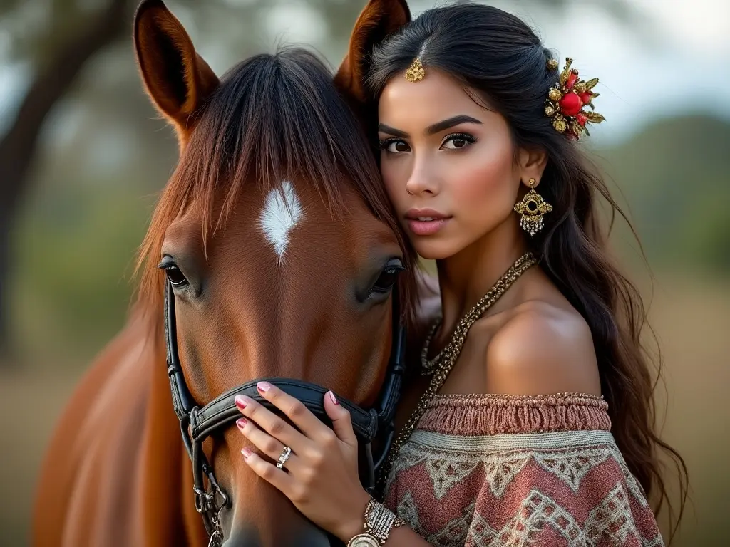 Traditional Venezuelan woman with a horse