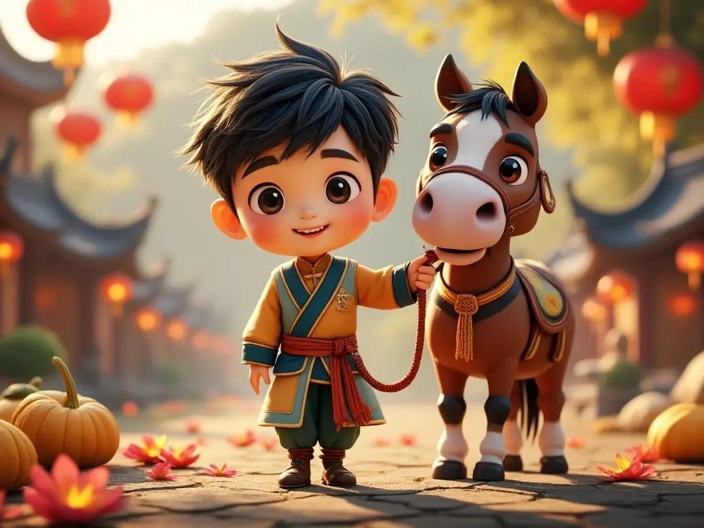 3D character of a boy with a horse