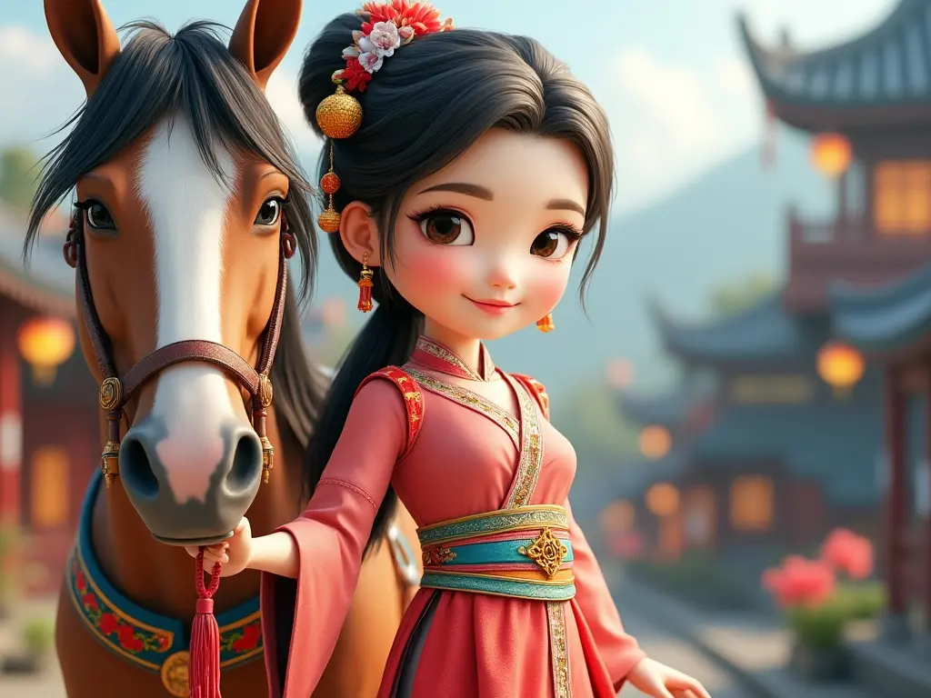 3D character of a girl with a horse