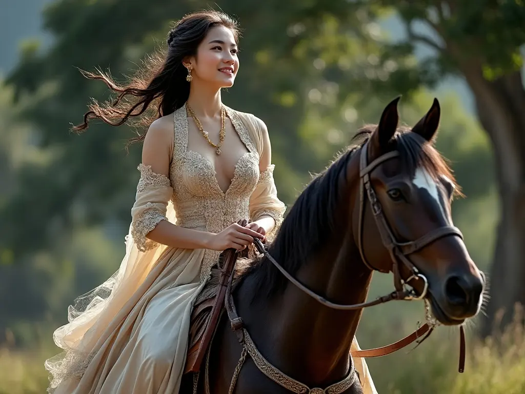 Traditional Vietnamese woman with a horse