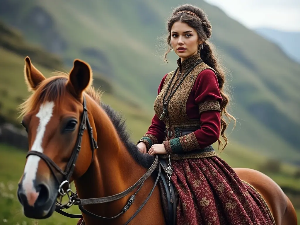 Traditional Welsh woman with a horse