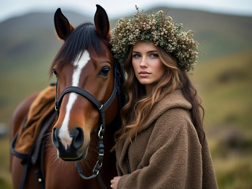 Traditional Welsh woman with a horse