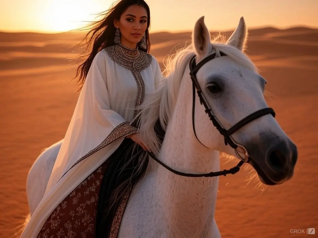 Traditional Western Sahara woman with a horse