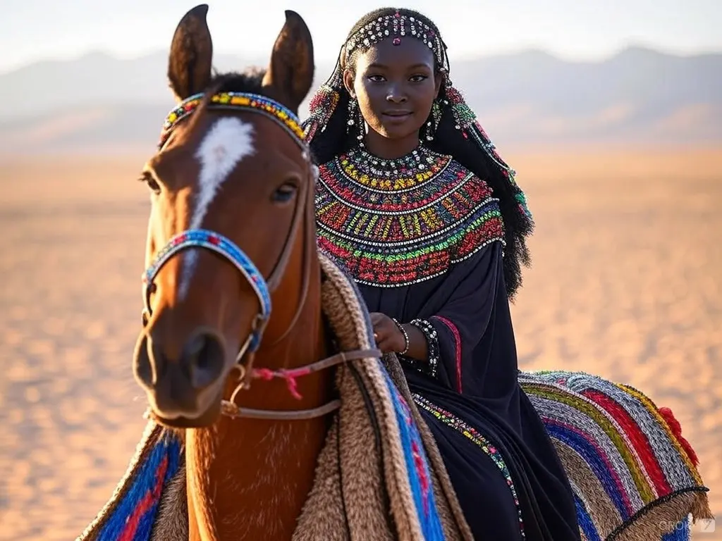 Traditional Western Sudanese woman with a horse