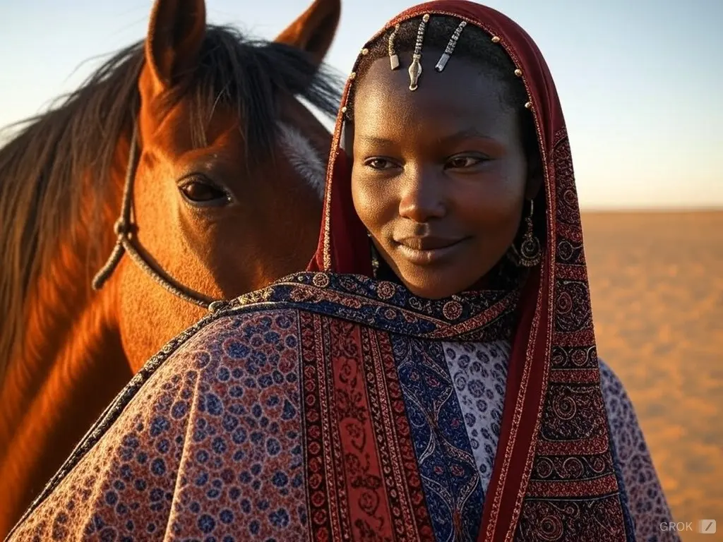 Traditional Western Sudanese woman with a horse