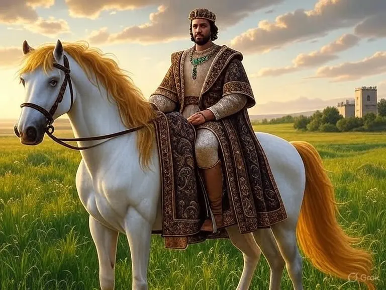 King riding a horse