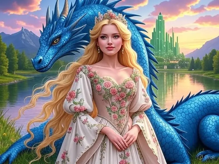 Fairy queen with her blue dragon