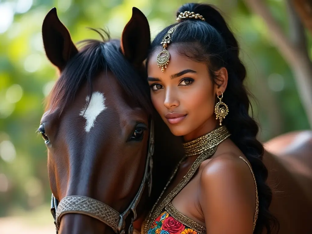 Traditional Belizean woman with a horse